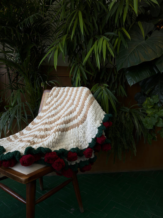 Beige Strips red roses shawl