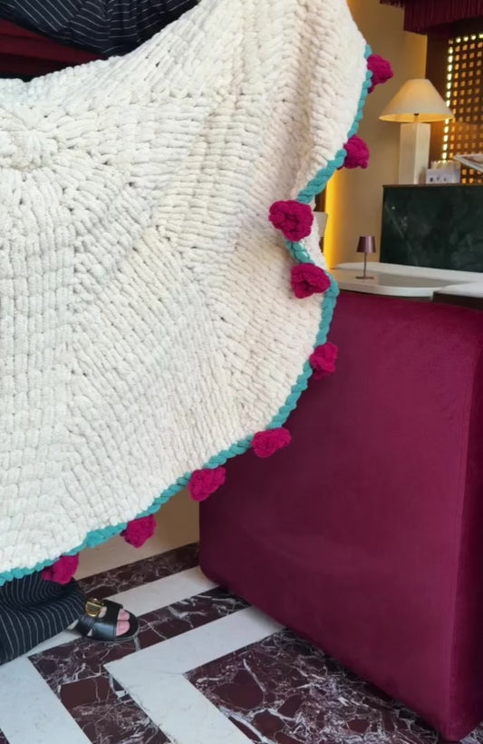 Beige red roses shawl