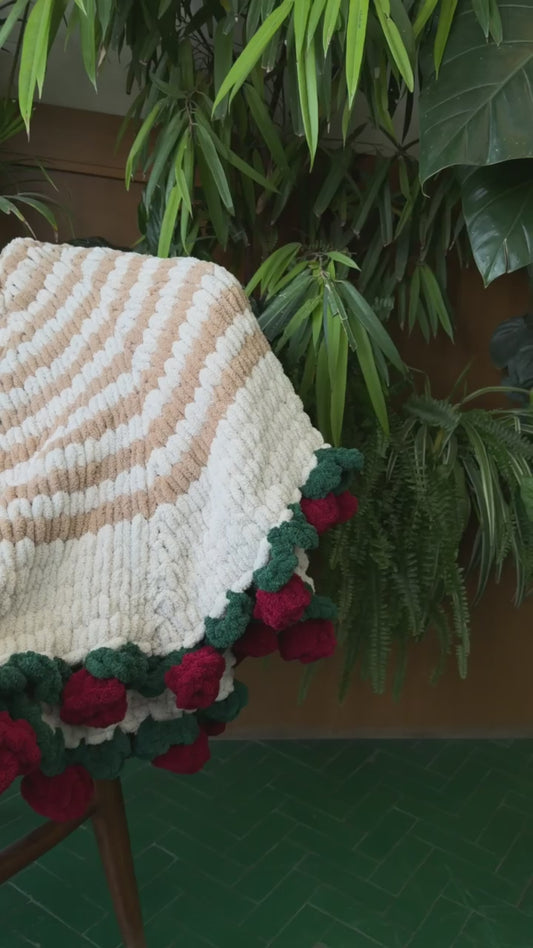 Beige Strips red roses shawl